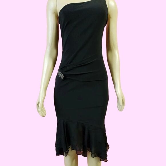 Laundry by shelli segal LBD one shoulder gathered black dress size 6 new vintage - Picture 3 of 6